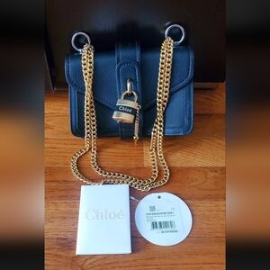 Authentic Chloe Aby Mini Black Leather Shoulder Bag with Lock - New with Tags